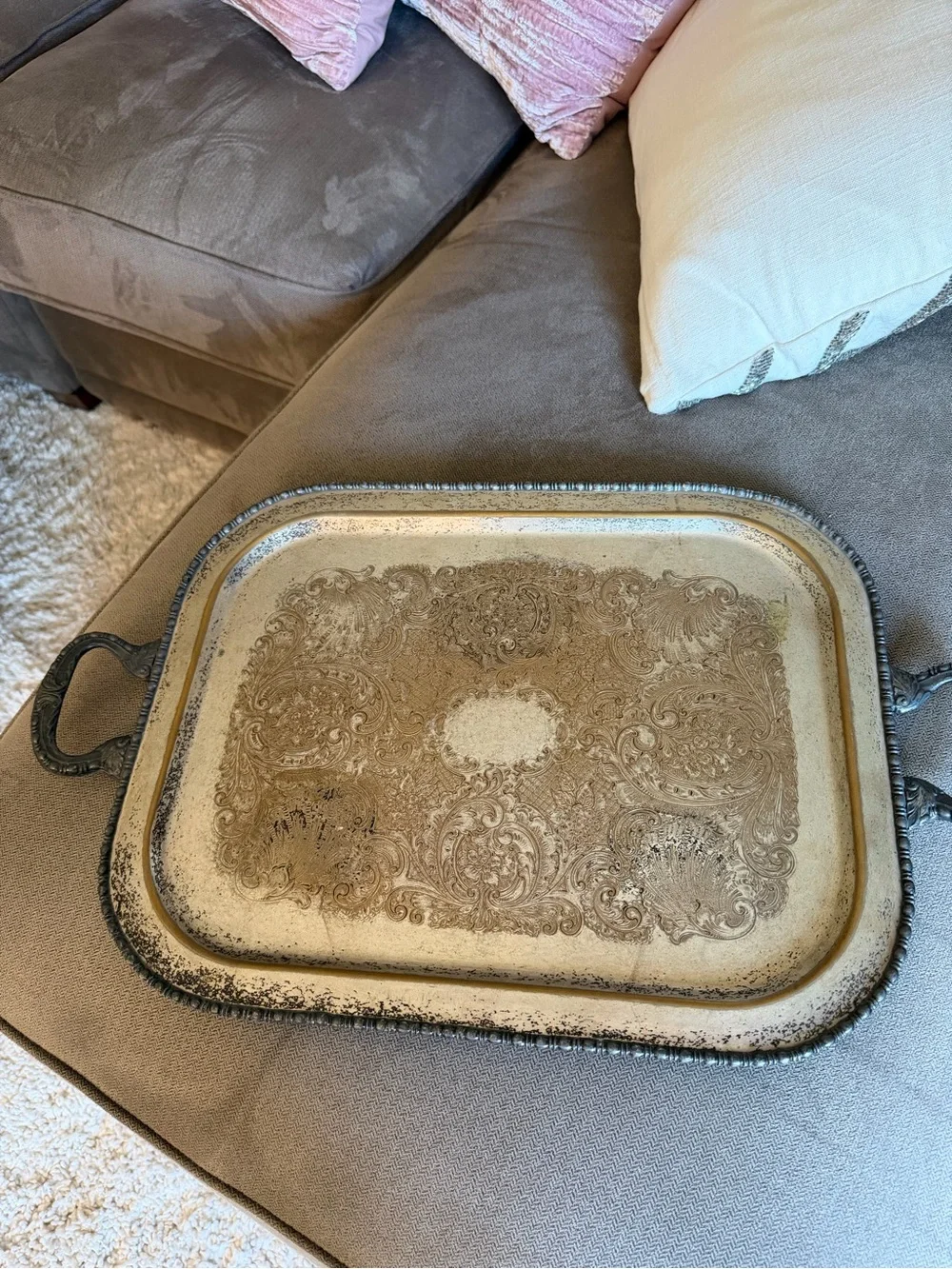 Vintage Sheffield  Silver Co. Silver on Copper Serving Tray